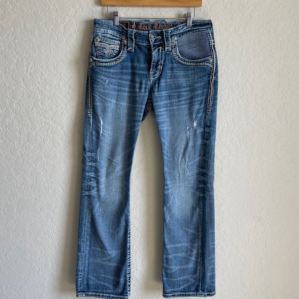 Rock Revival Slim Boot Blue Jeans with Distressed look